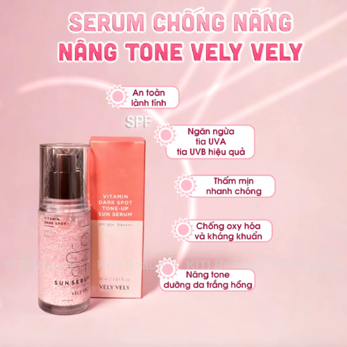 Tinh Chất Chống Nắng Nâng Tone Vely Vely Vitamin Dark Spot Tone Up Sun Serum SPF50+ PA++++ 30ml