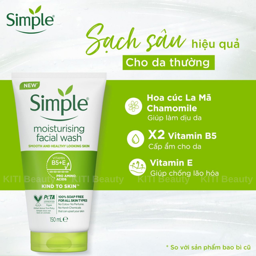 Sữa Rửa Mặt Simple Dưỡng Ẩm Cho Da Khỏe Và Mịn Màng 150ml Moisturising Facial Wash
