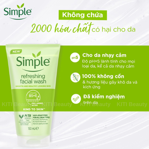 Sữa Rửa Mặt Simple Giúp Da Sạch Thoáng 150ml Kind To Skin Refreshing Facial Wash Gel