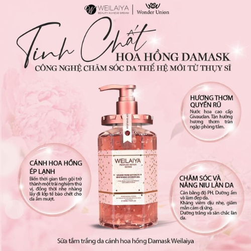 Sữa Tắm Weilaiya Sáng Da Từ Hoa Hồng Damask Dạng Gel 450ml