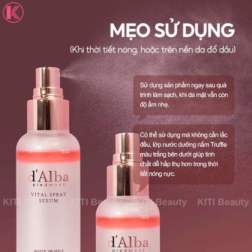 Xịt Khoáng Cấp Ẩm, Phục Hồi Da Thuần Chay D'Alba White Truffle Spray Serum 100ml (Vital Spray- màu hồng)