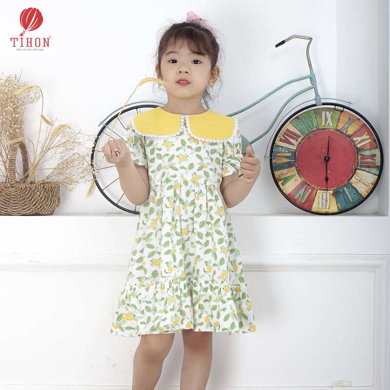 Váy BG hoa phối cổ vàng 905