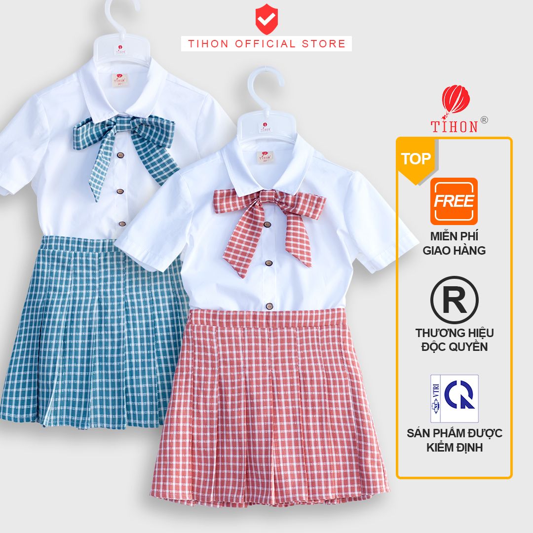 SET Bộ BG váy nơ caro xếp ly 106