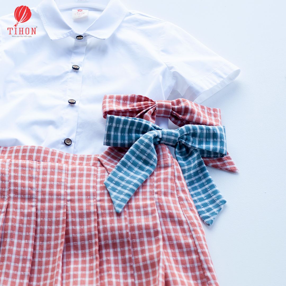 SET Bộ BG váy nơ caro xếp ly 106
