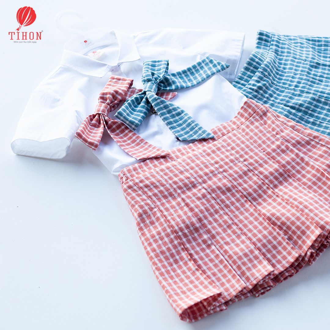 SET Bộ BG váy nơ caro xếp ly 106