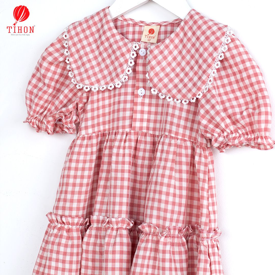 Váy đũi kẻ caro ren cổ 906