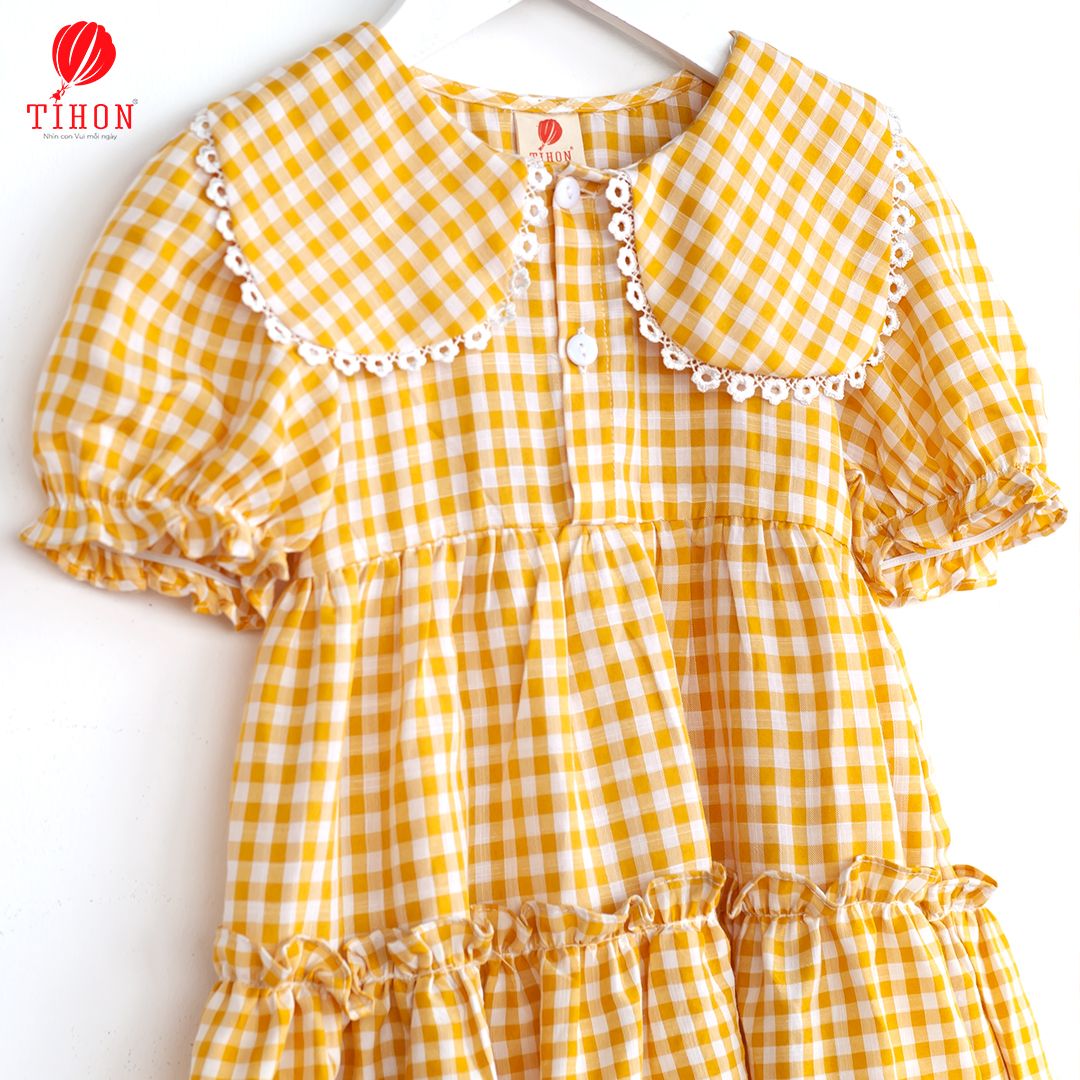 Váy đũi kẻ caro ren cổ 906