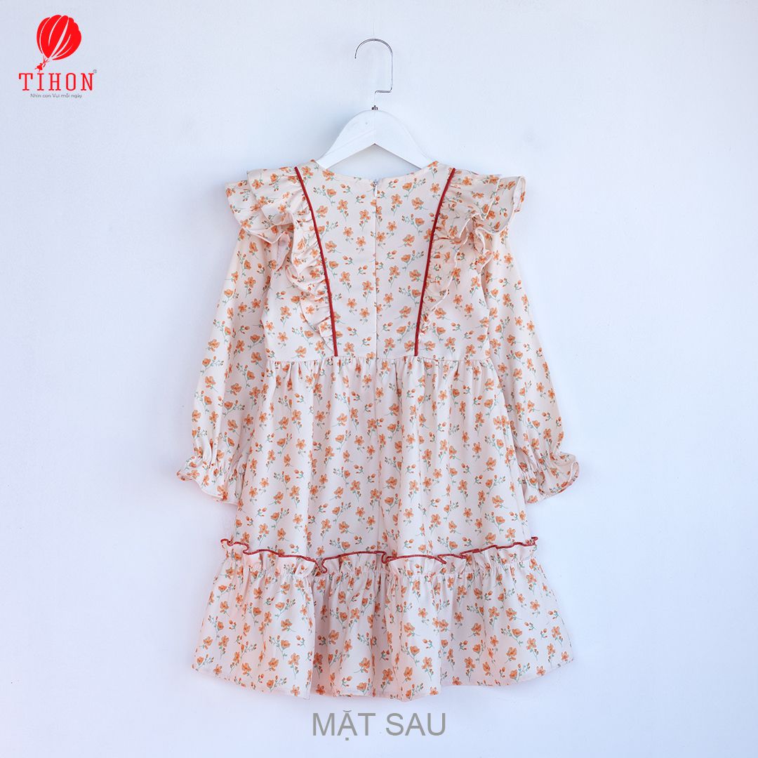 Váy bé gái nhung phối viền bèo, chun tay 906