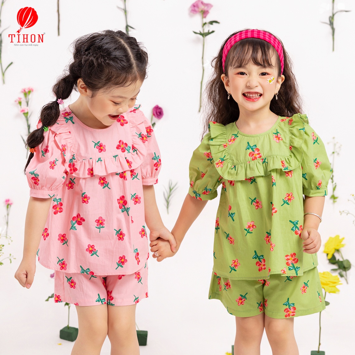 Set bộ cổ vuông bèo họa tiết hoa 906