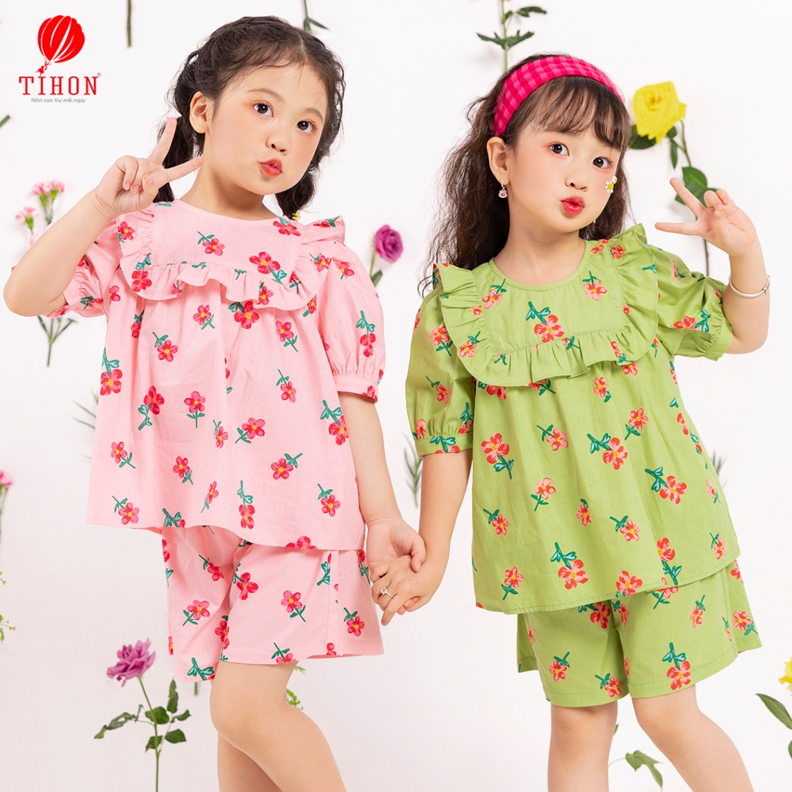 Set bộ cổ vuông bèo họa tiết hoa 906