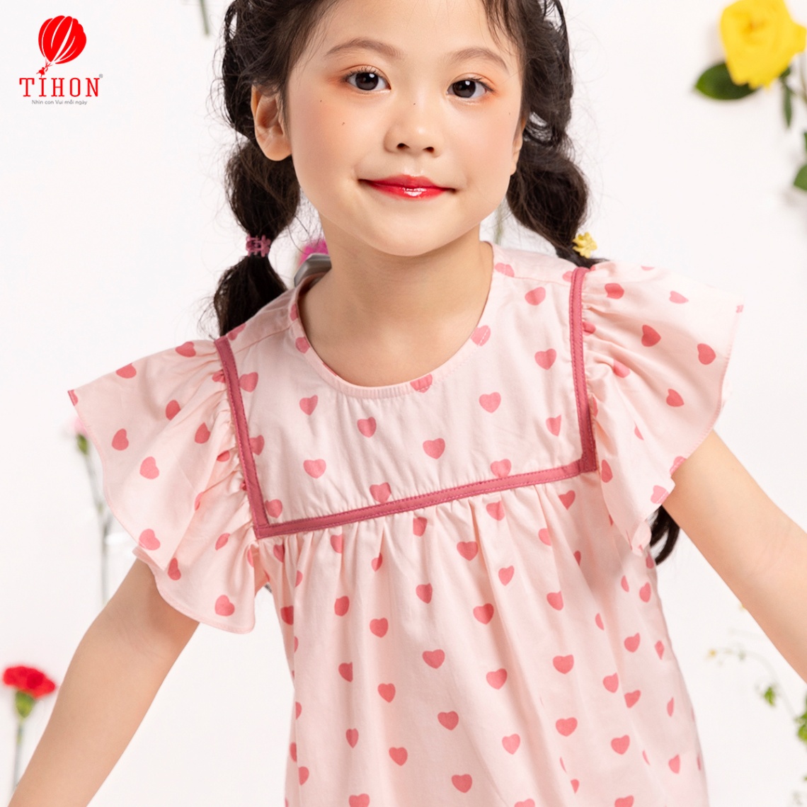 Đồ bộ mặc nhà bé gái ngắn tay trái tim 905