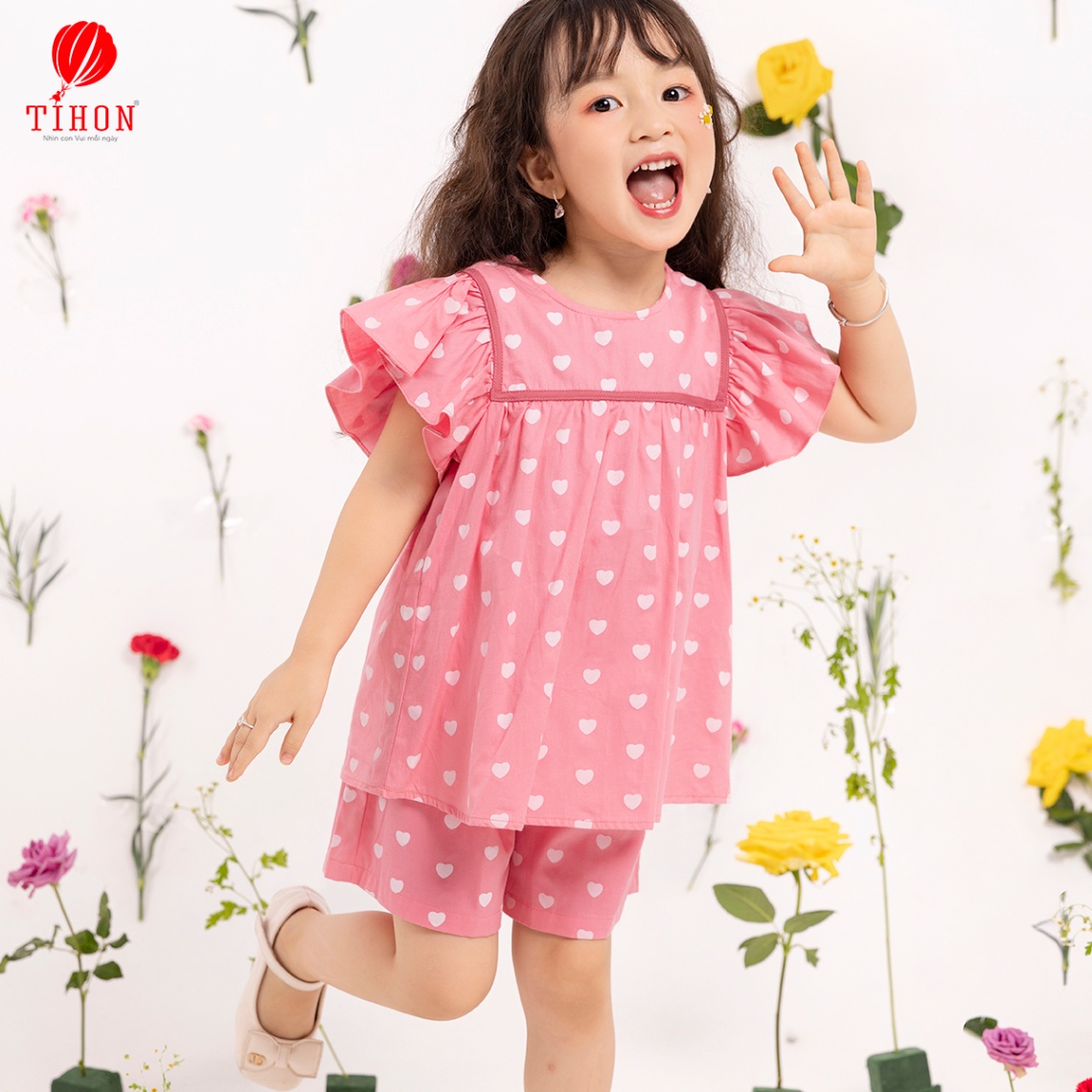 Đồ bộ mặc nhà bé gái ngắn tay trái tim 905