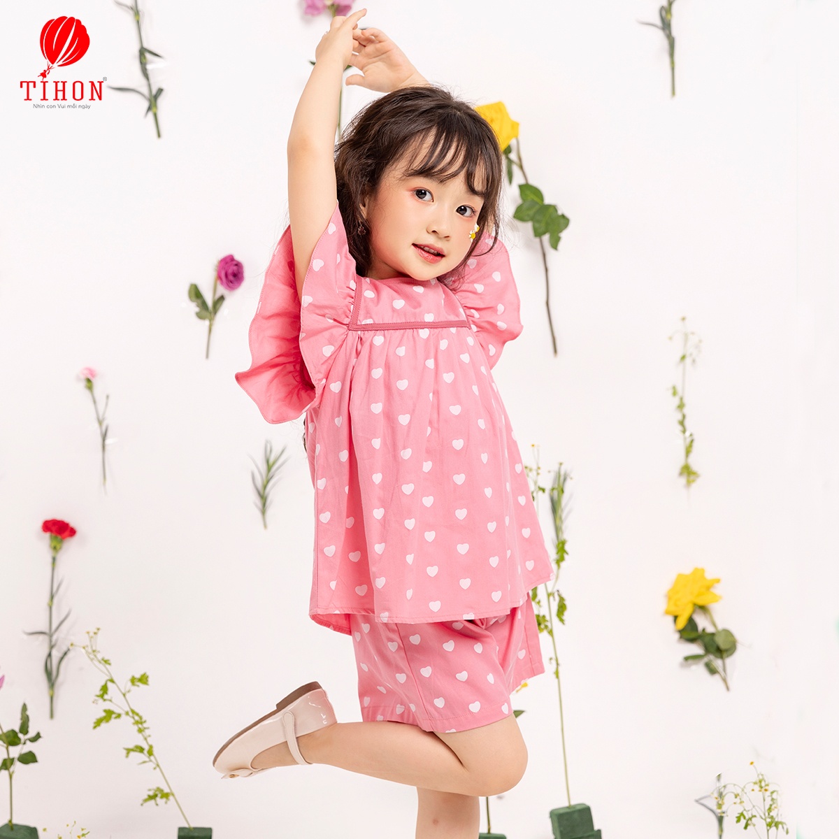 Đồ bộ mặc nhà bé gái ngắn tay trái tim 905