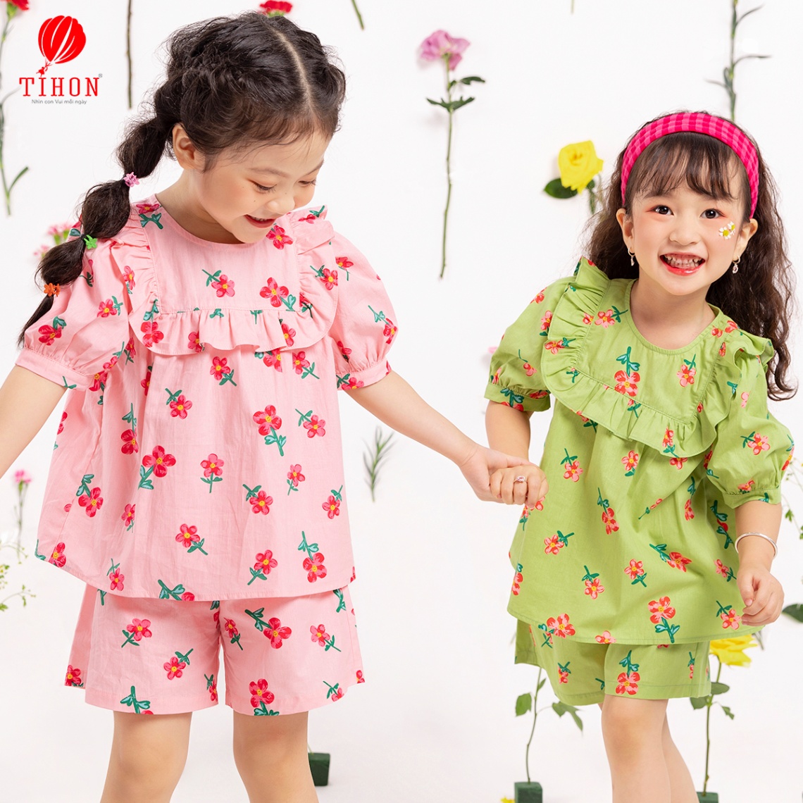 Set bộ cổ vuông bèo họa tiết hoa 906