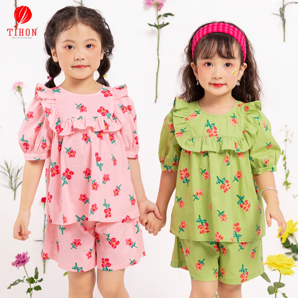 Set bộ cổ vuông bèo họa tiết hoa 906