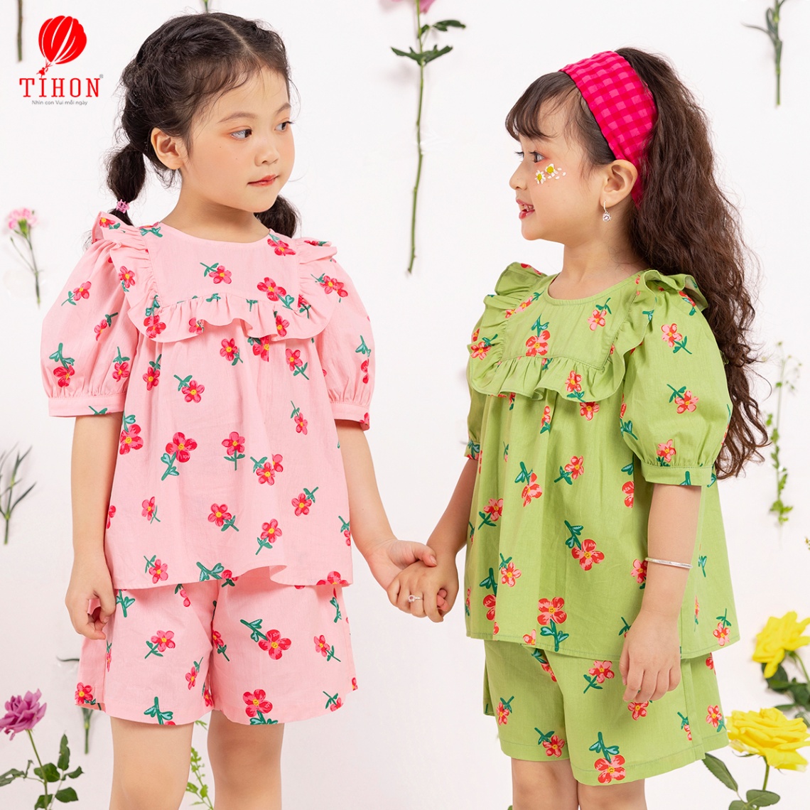 Set bộ cổ vuông bèo họa tiết hoa 906