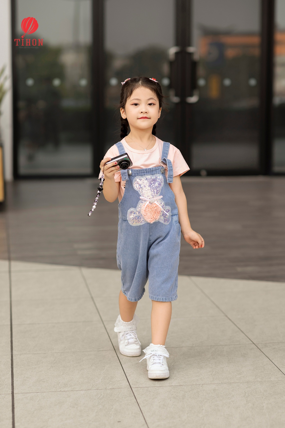 Set yếm quần bò gấu kim sa áo coton