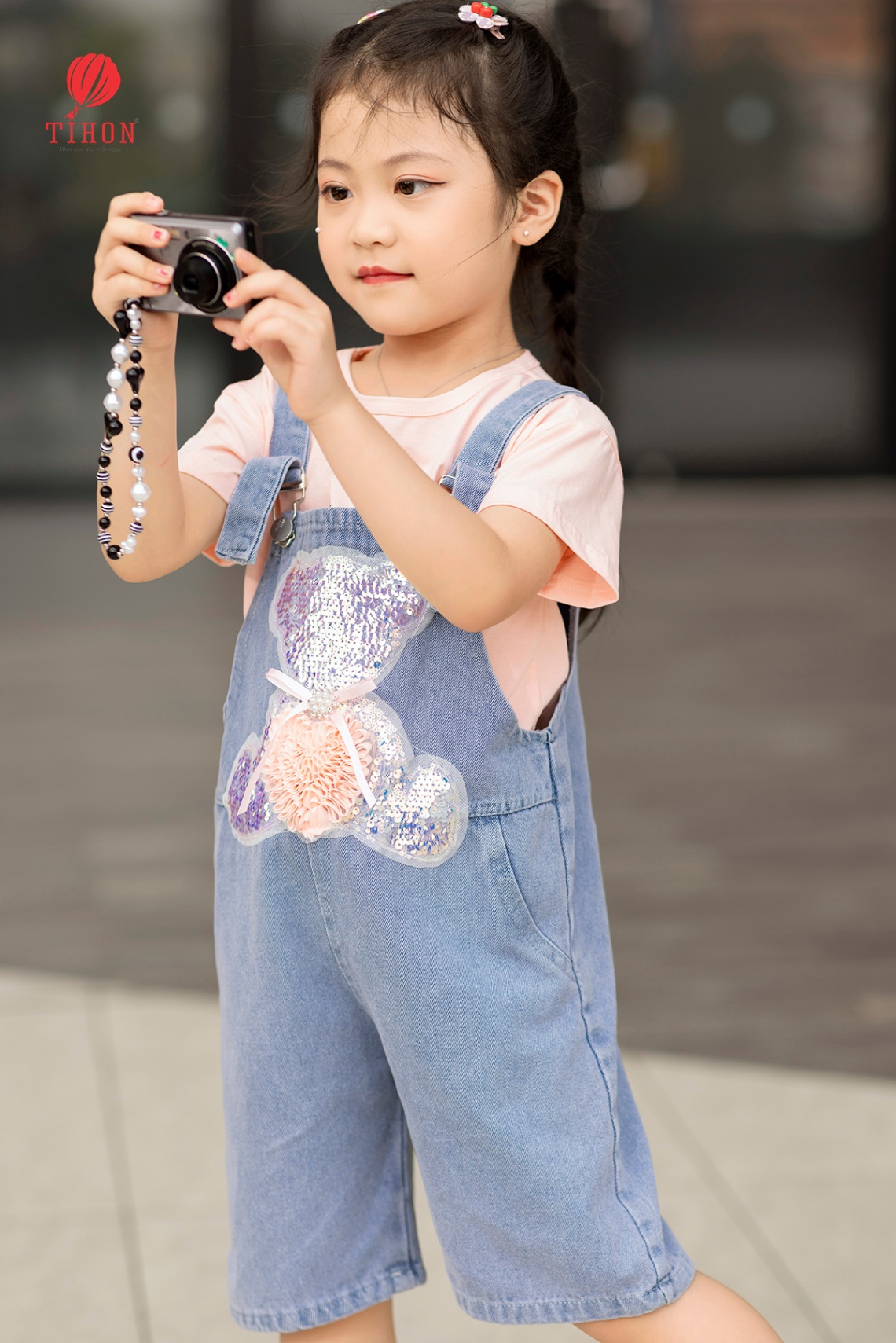 Set yếm quần bò gấu kim sa áo coton