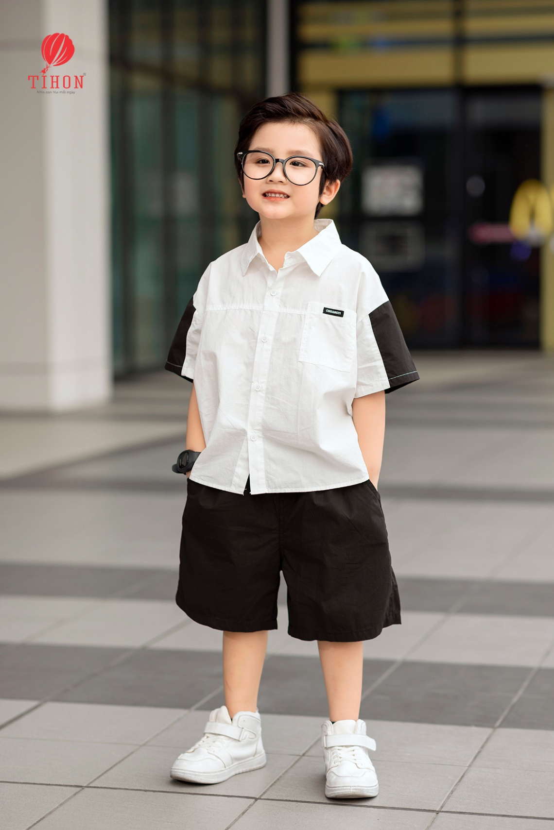 Set bộ sơ mi 1 túi phối tay