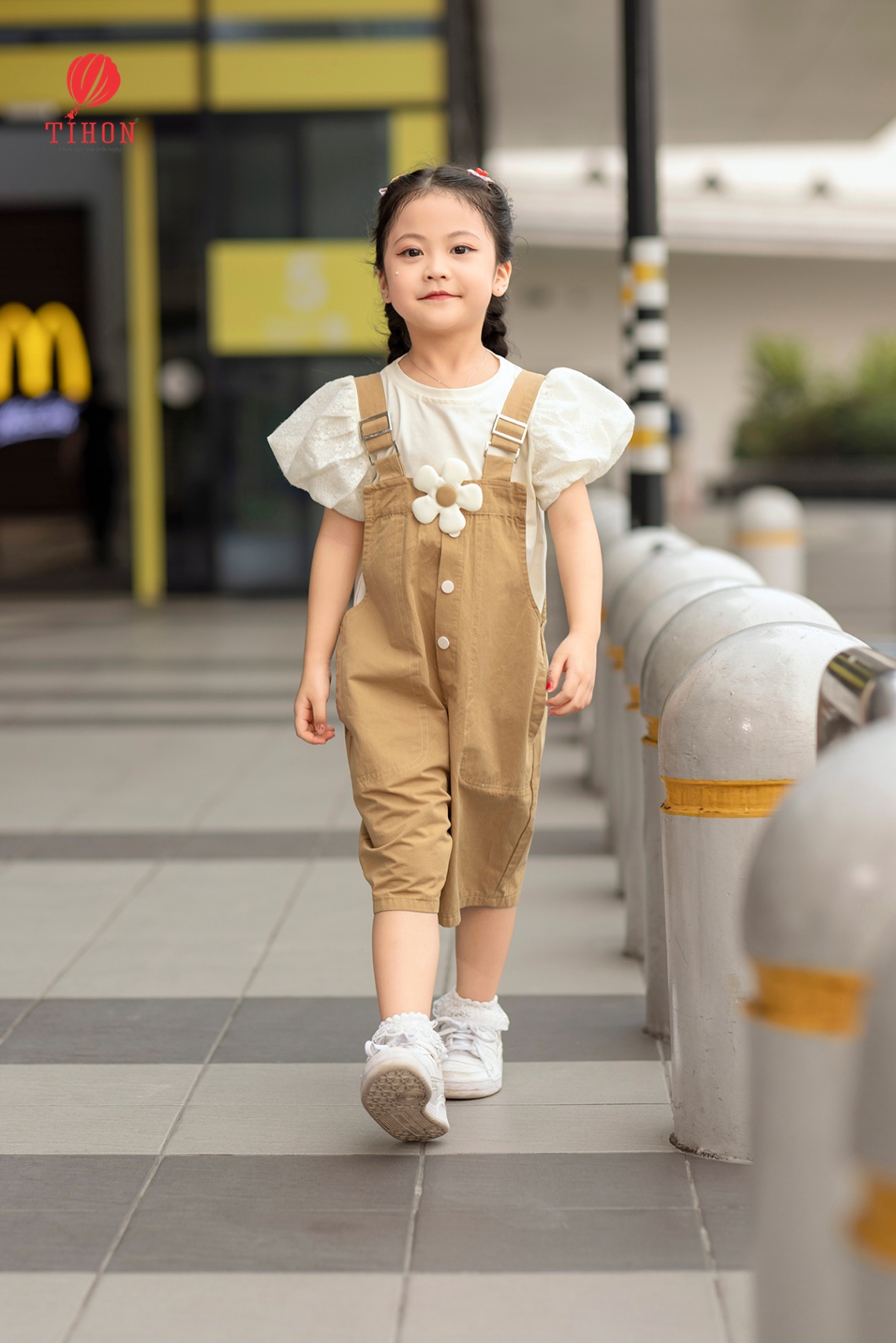 Set bộ yếm quần thô áo coton đính hoa TT