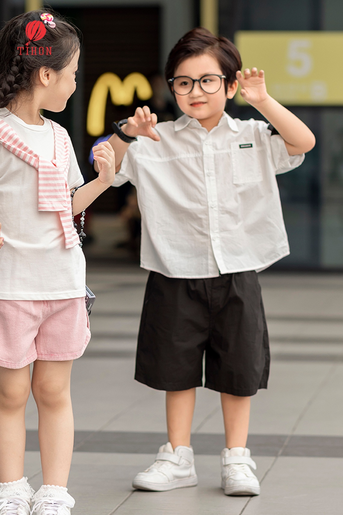 Set bộ sơ mi 1 túi phối tay