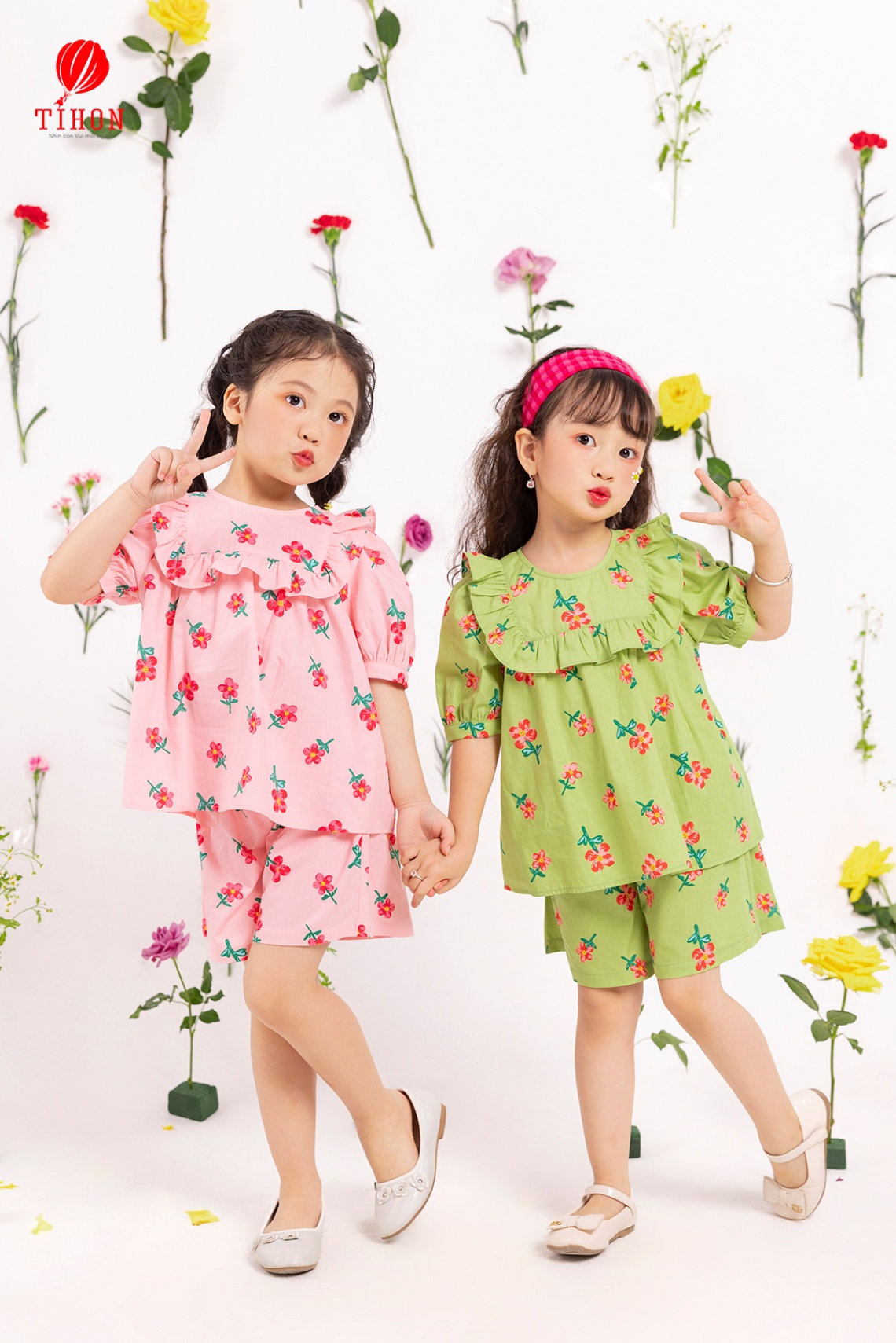 Set bộ cổ vuông bèo họa tiết hoa 906