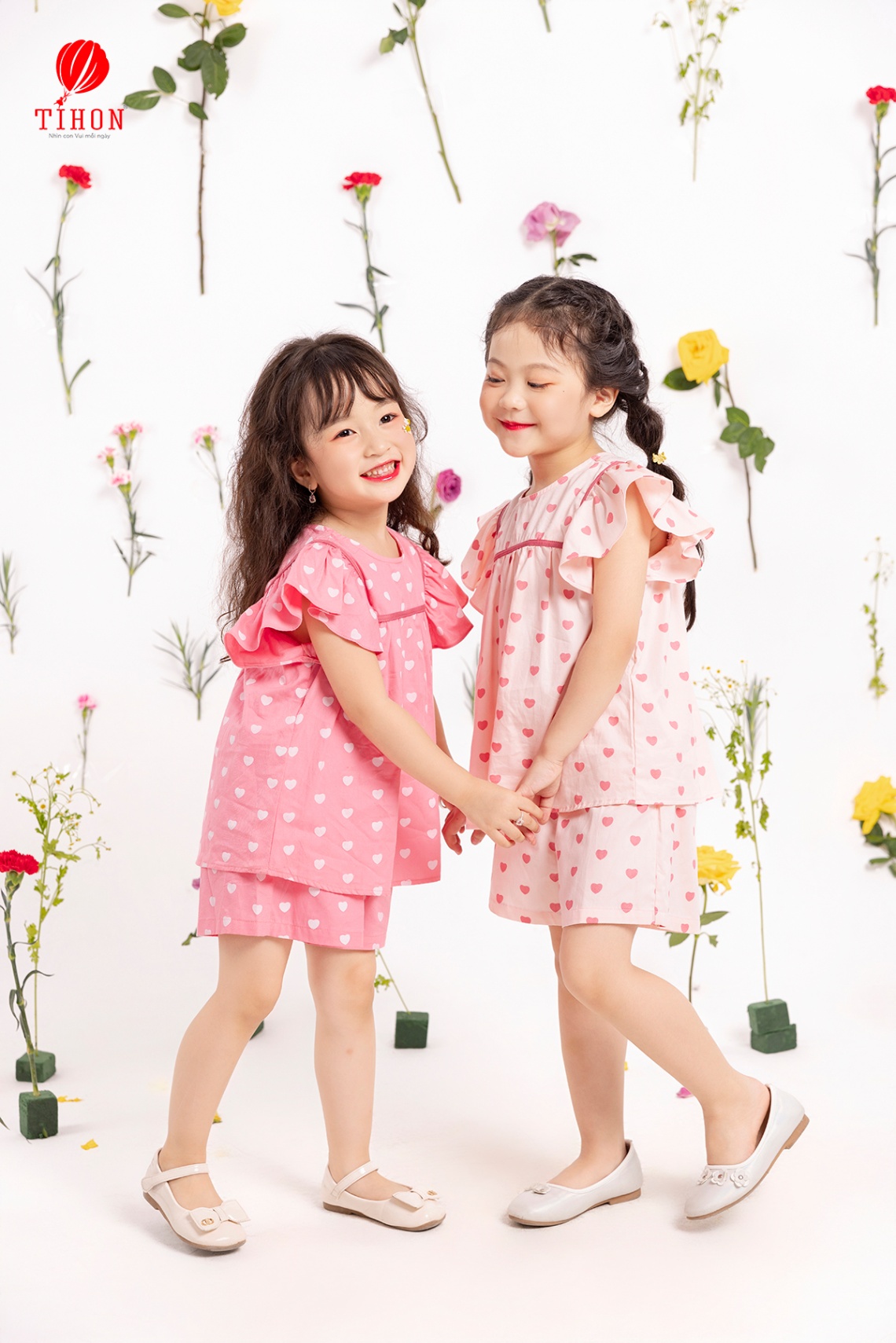 Đồ bộ mặc nhà bé gái ngắn tay trái tim 905