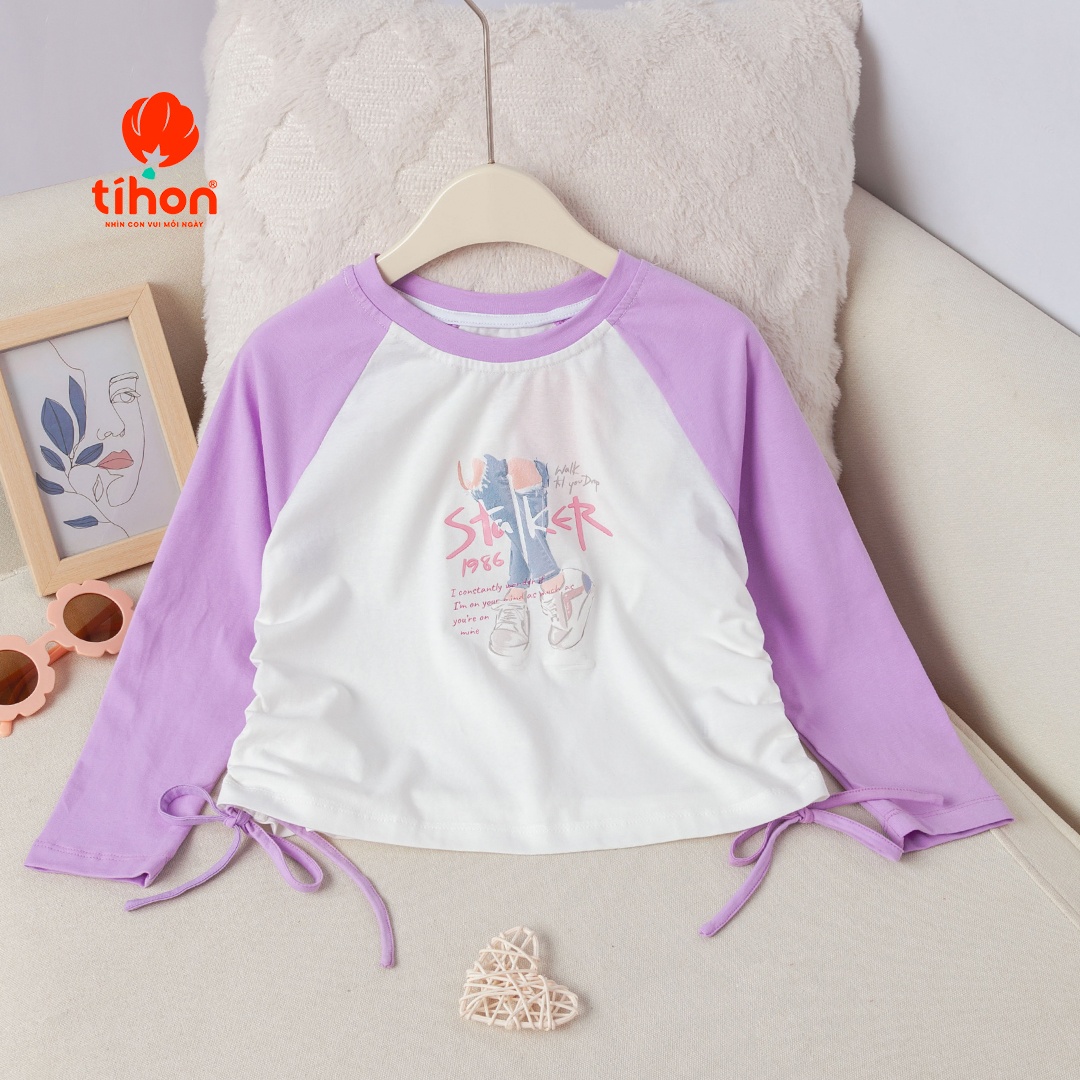 Áo cotton in trang trí các hình dây rút sườn 206