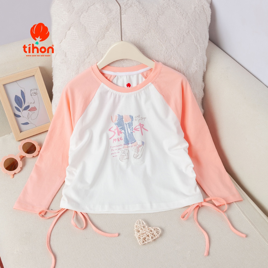 Áo cotton in trang trí các hình dây rút sườn 206