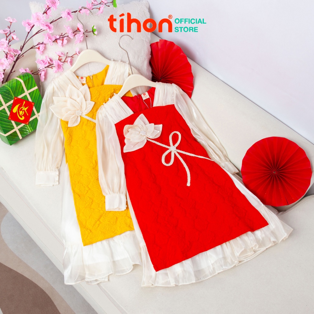 Áo dài bé gái hoa sen đính ngọc + chân váy 106