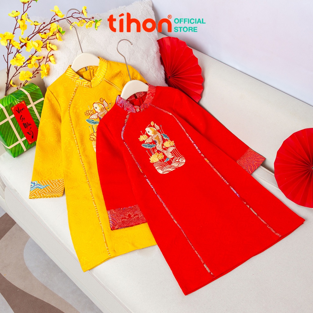 Áo dài bé trai thêu hình cá chép 906