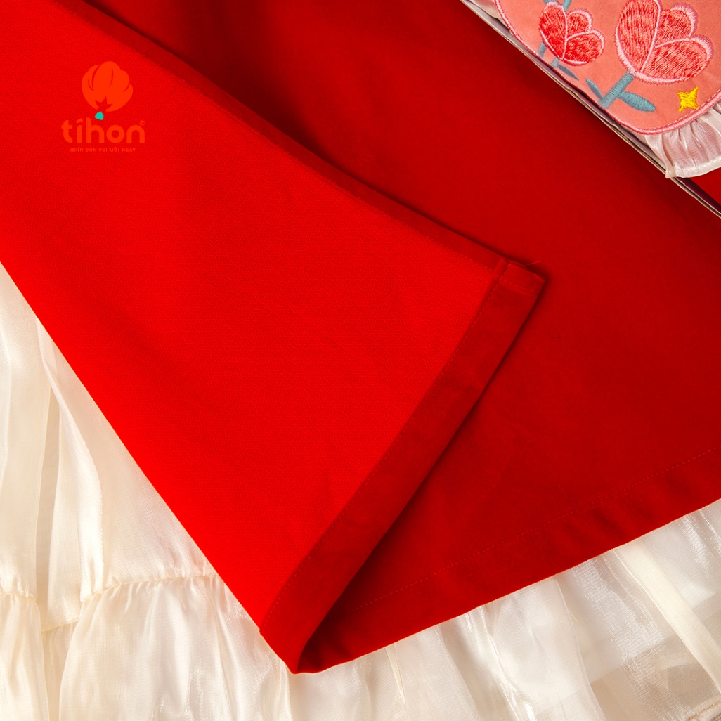 Áo dài bé gái đáp hoa tulip + chân váy 906