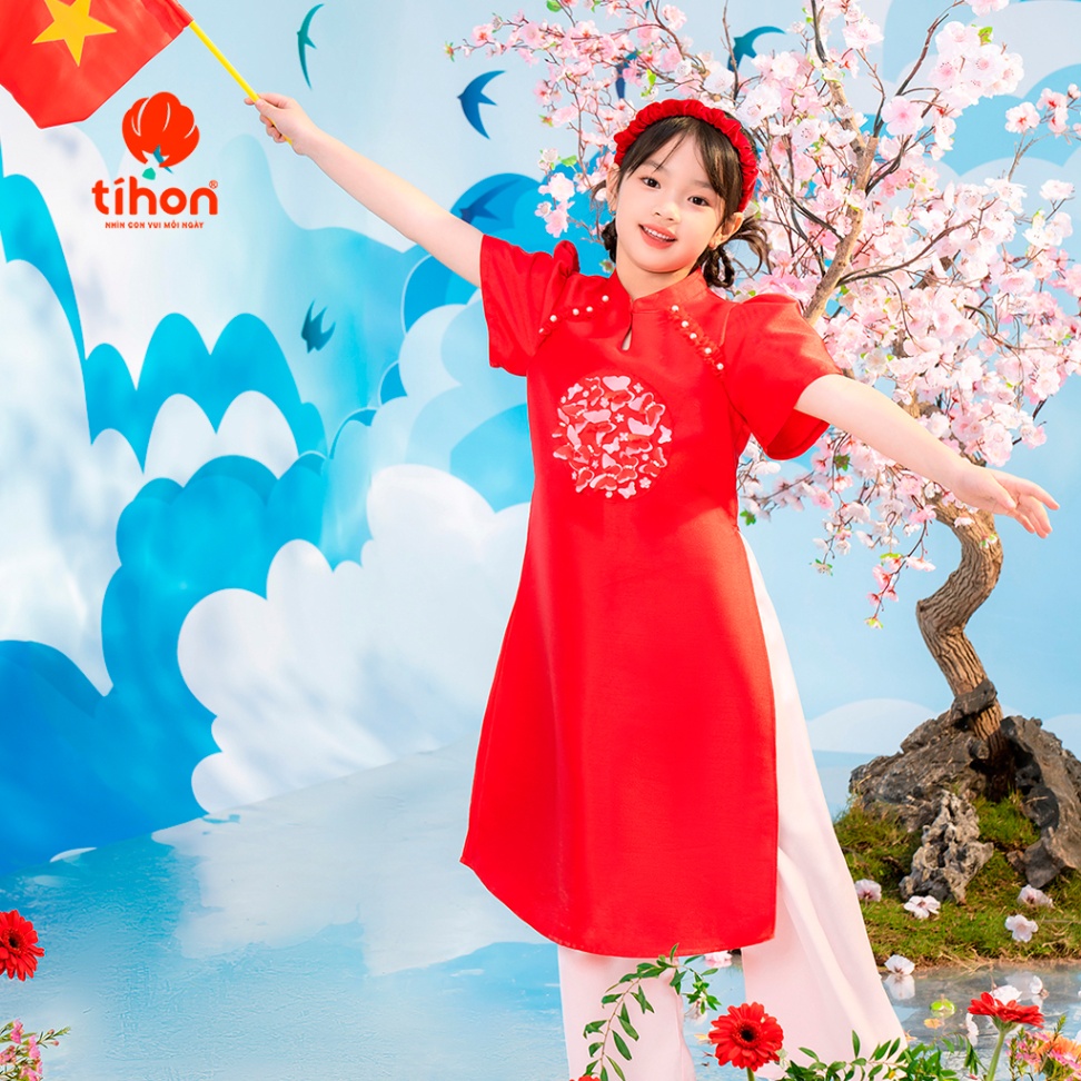 Áo dài bé gái đáp bướm hoa + quần 906