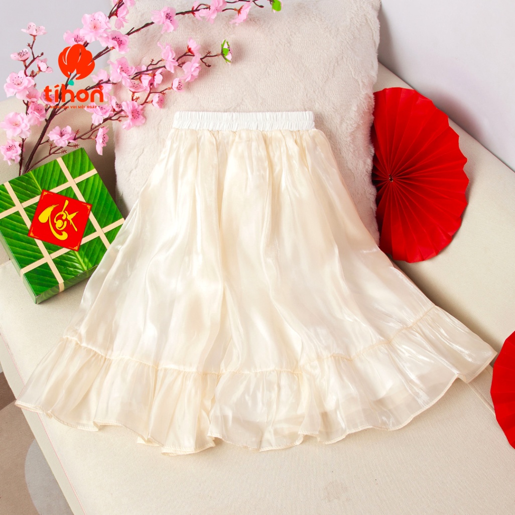 Áo dài bé gái đáp hoa tulip + chân váy 906