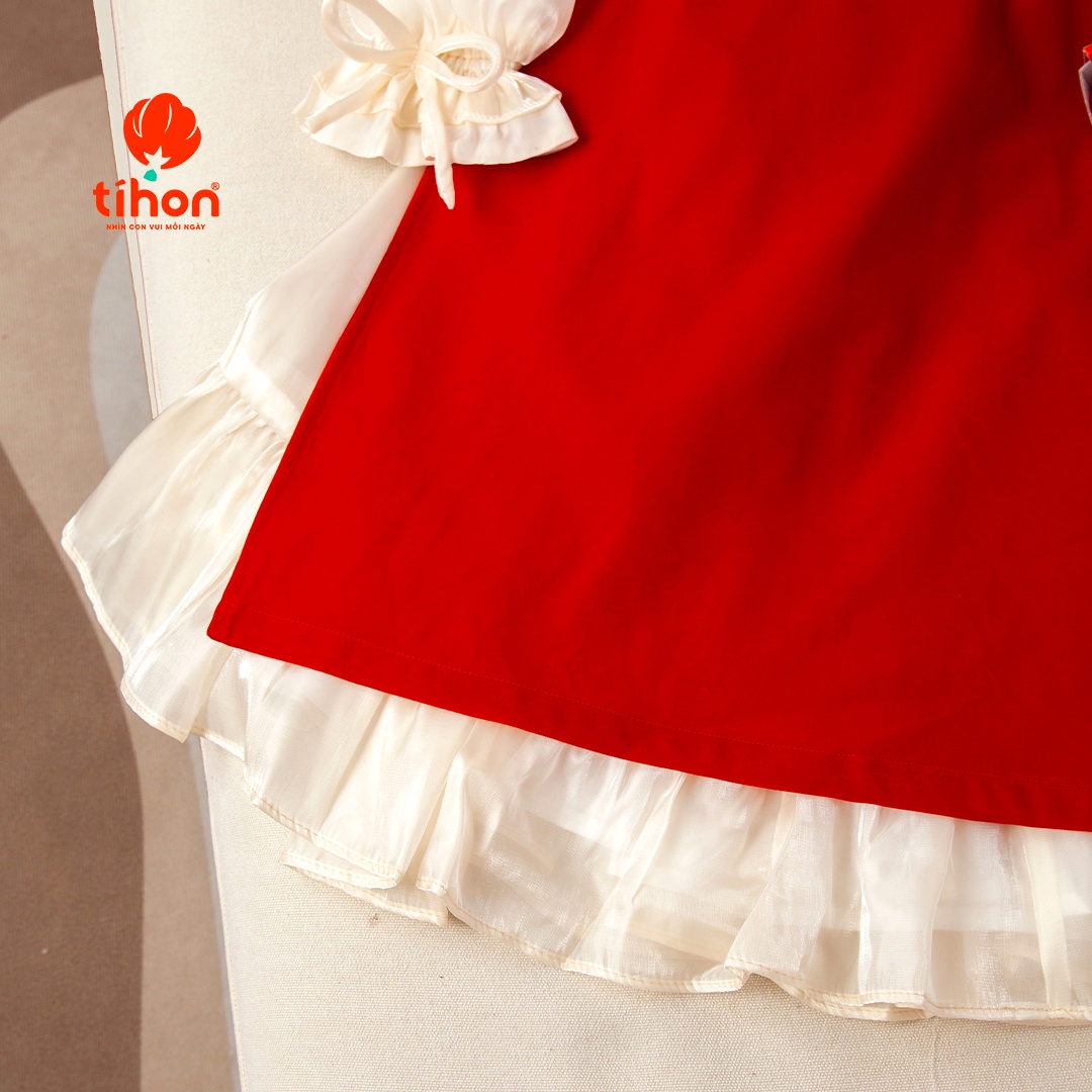Áo dài bé gái đáp hoa tulip + chân váy 906