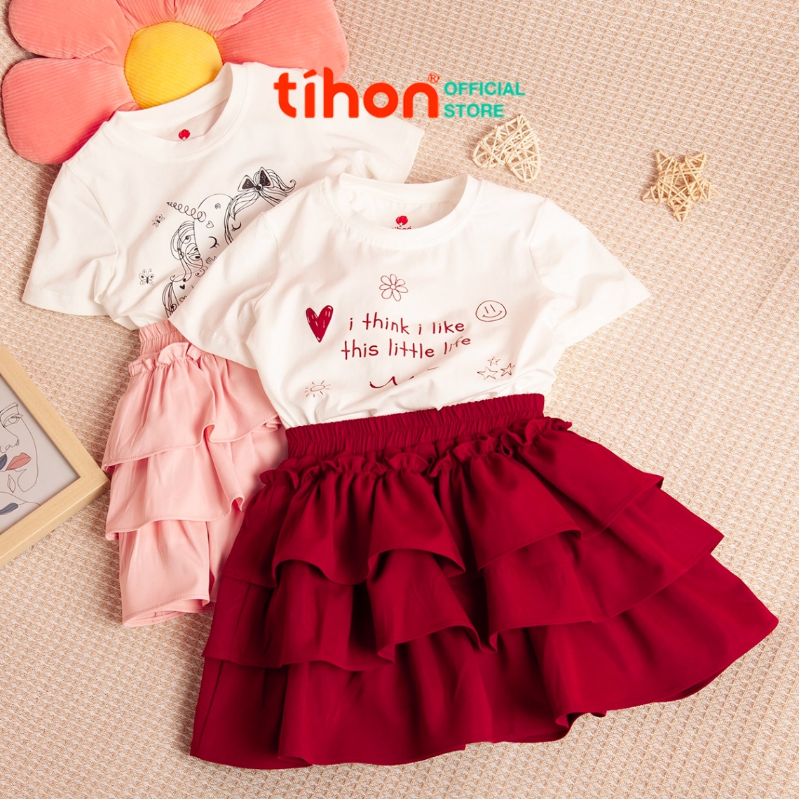 Set bộ BG cotton in hình, CV ba tầng 116