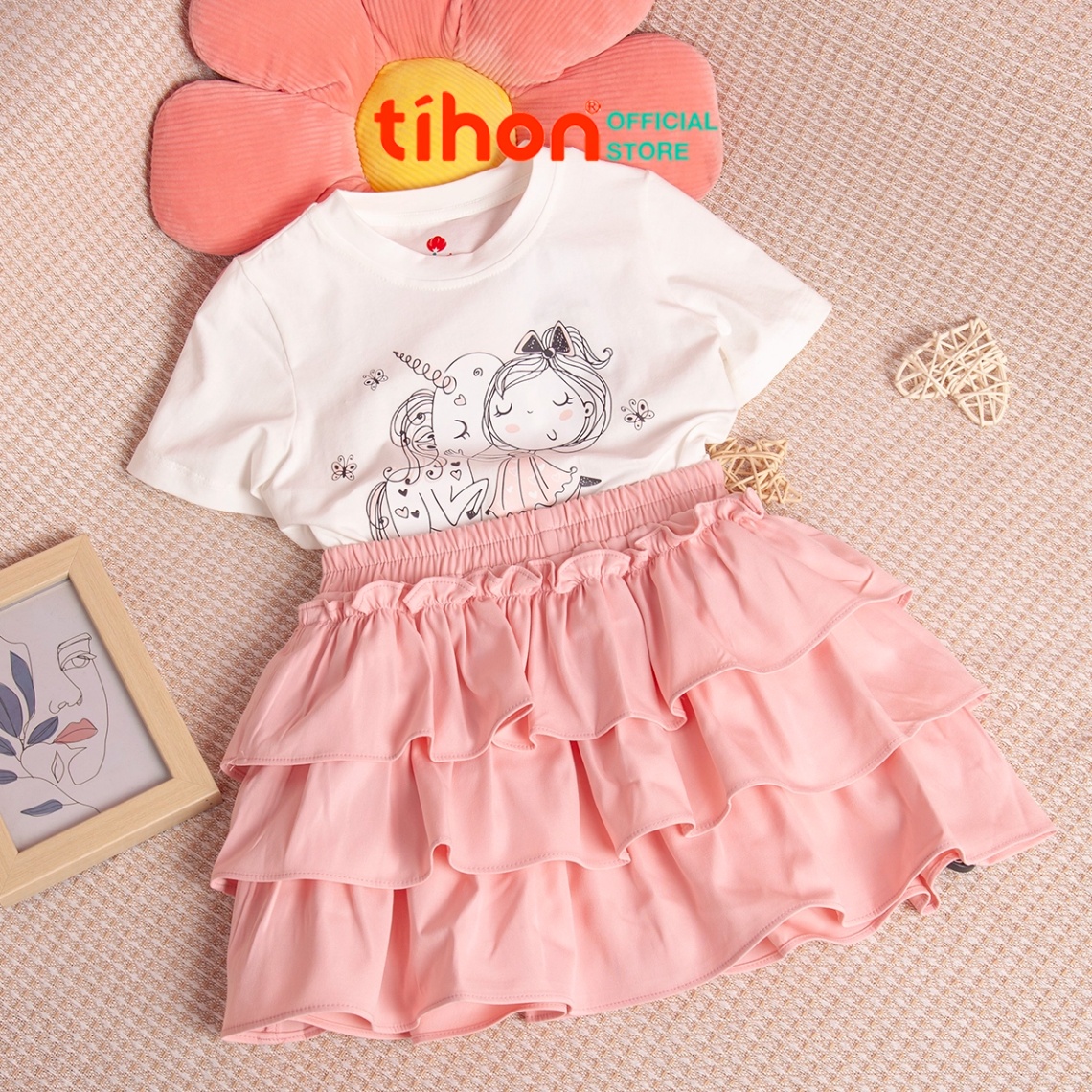 Set bộ BG cotton in hình, CV ba tầng 116