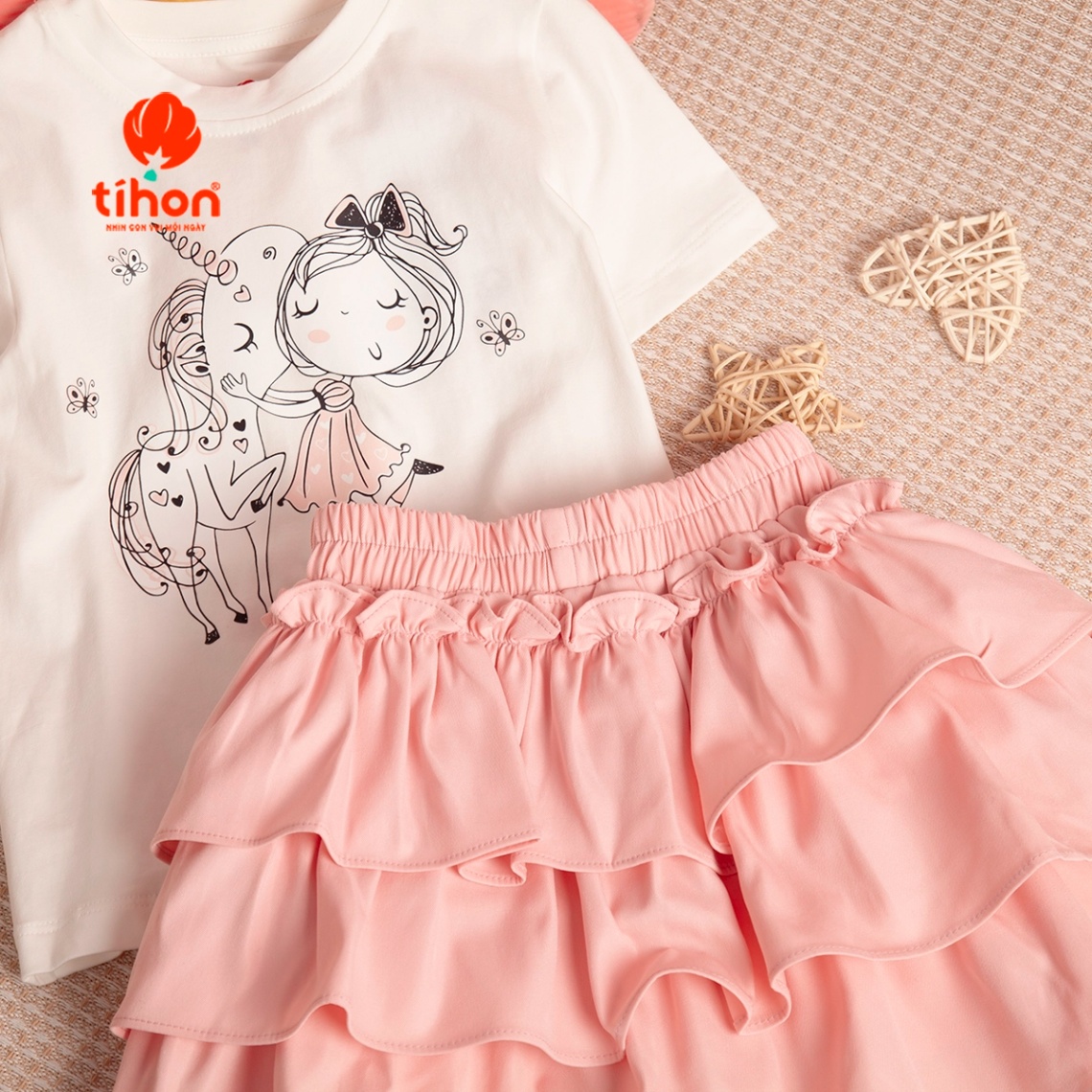 Set bộ BG cotton in hình, CV ba tầng 116