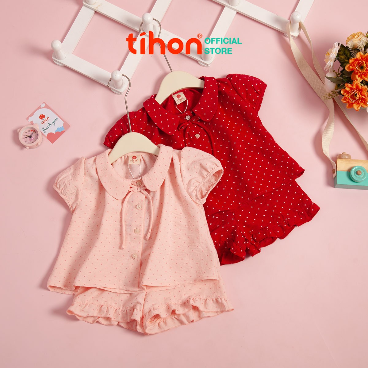 Set bộ bé gái thô chấm bi 905