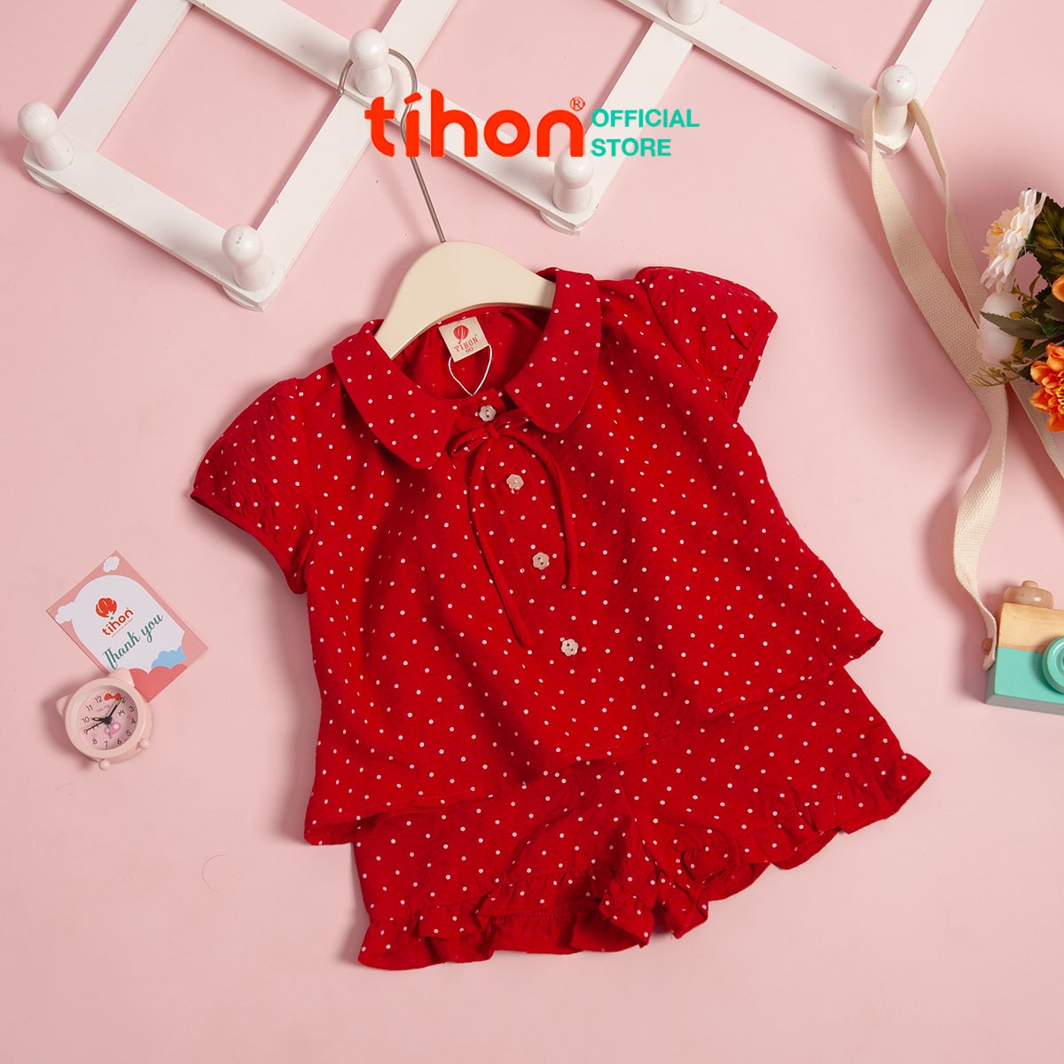 Set bộ bé gái thô chấm bi 905