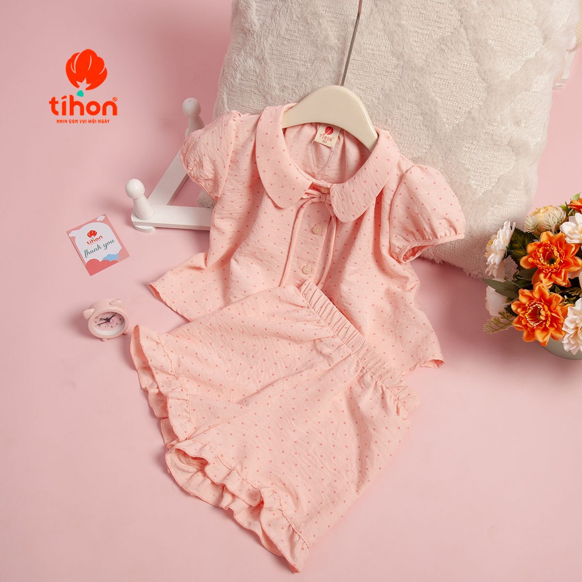 Set bộ bé gái thô chấm bi 905