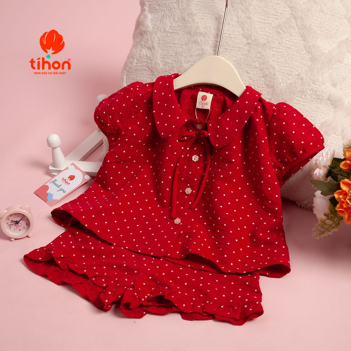 Set bộ bé gái thô chấm bi 905