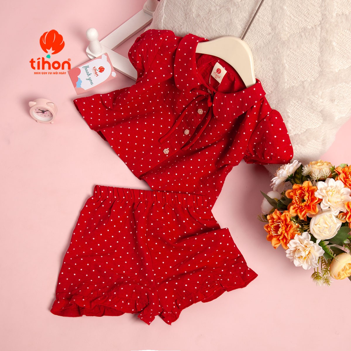 Set bộ bé gái thô chấm bi 905