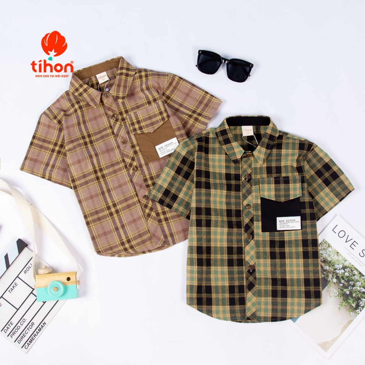 Áo sơ mi kẻ phối túi in sau lưng 906