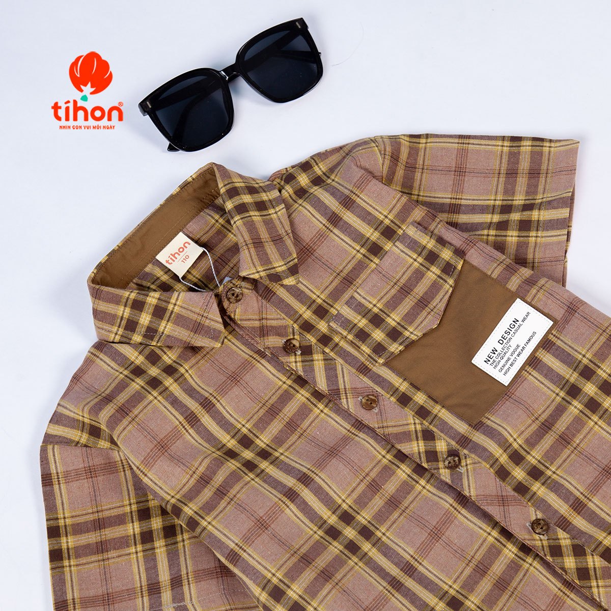 Áo sơ mi kẻ phối túi in sau lưng 906
