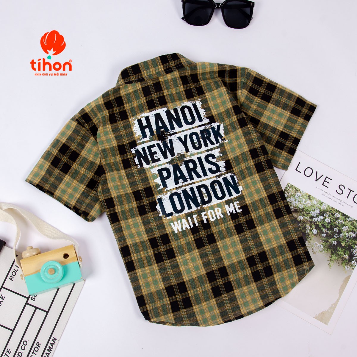 Áo sơ mi kẻ phối túi in sau lưng 906