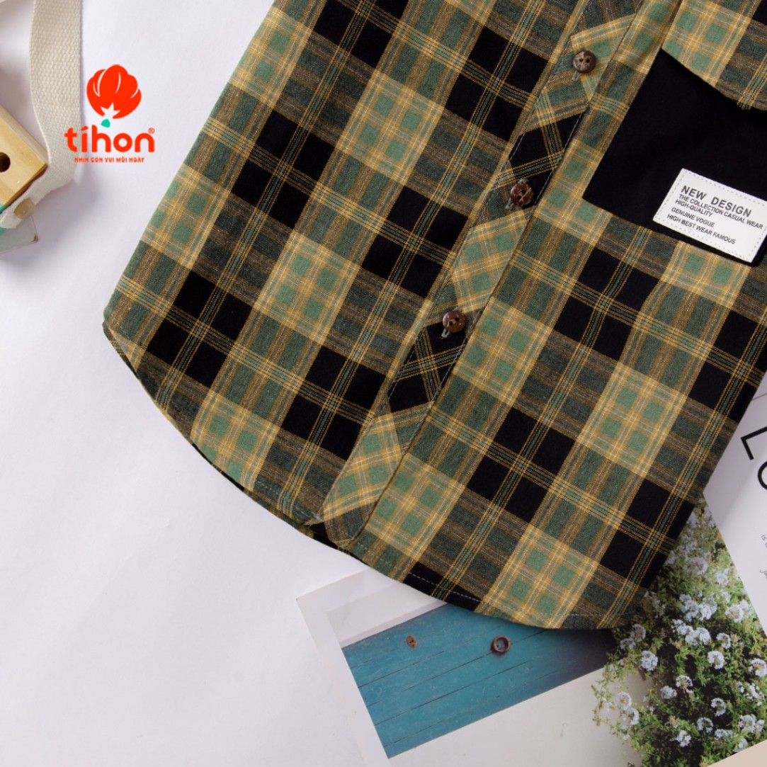 Áo sơ mi kẻ phối túi in sau lưng 906