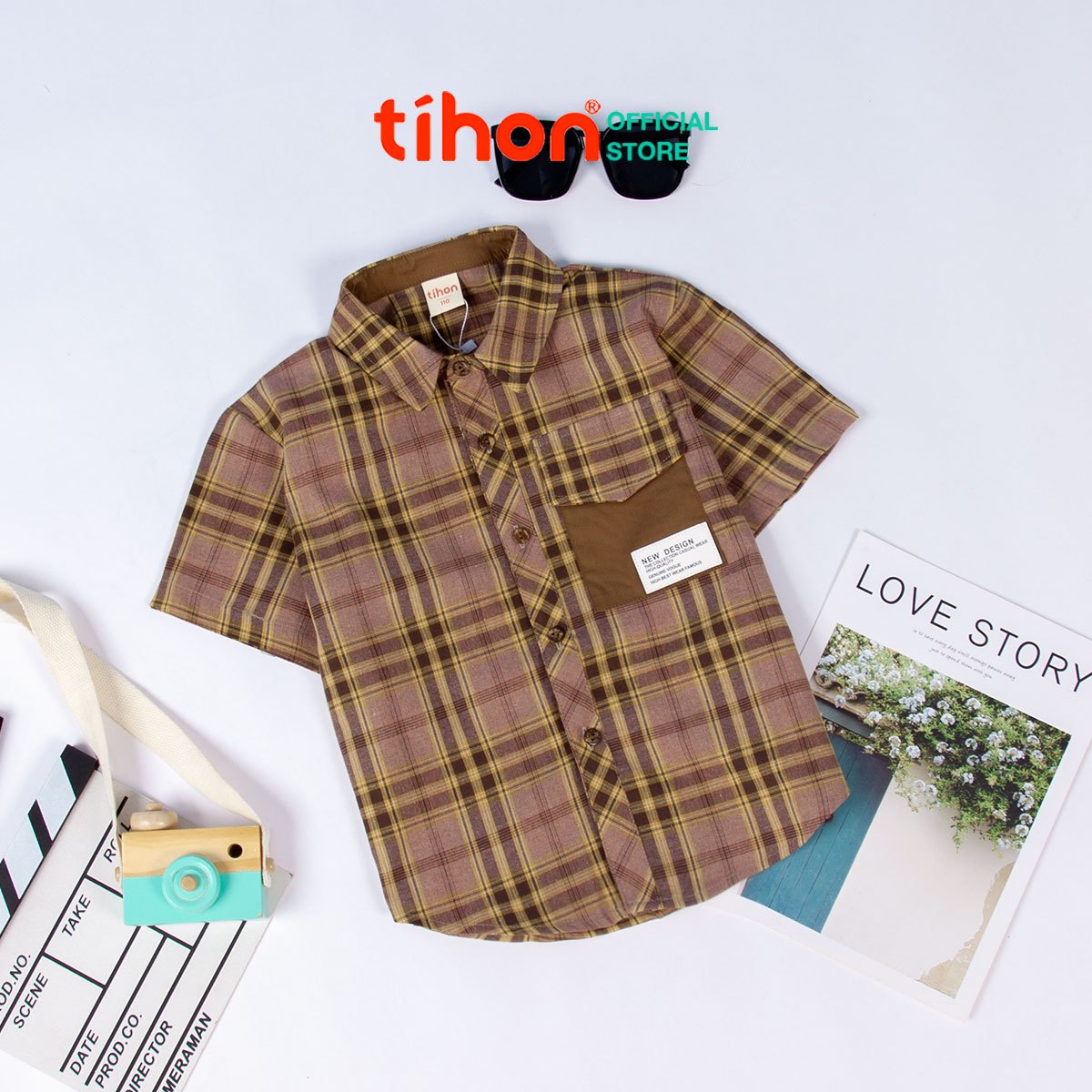 Áo sơ mi kẻ phối túi in sau lưng 906