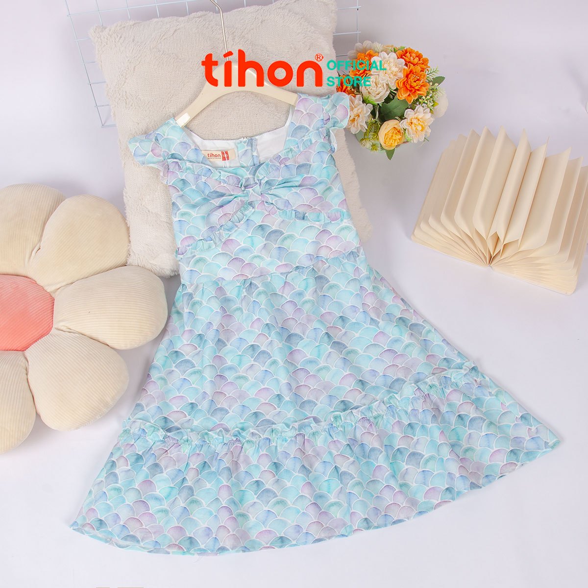 Váy BG thô họa tiết nơ trước ngực 906