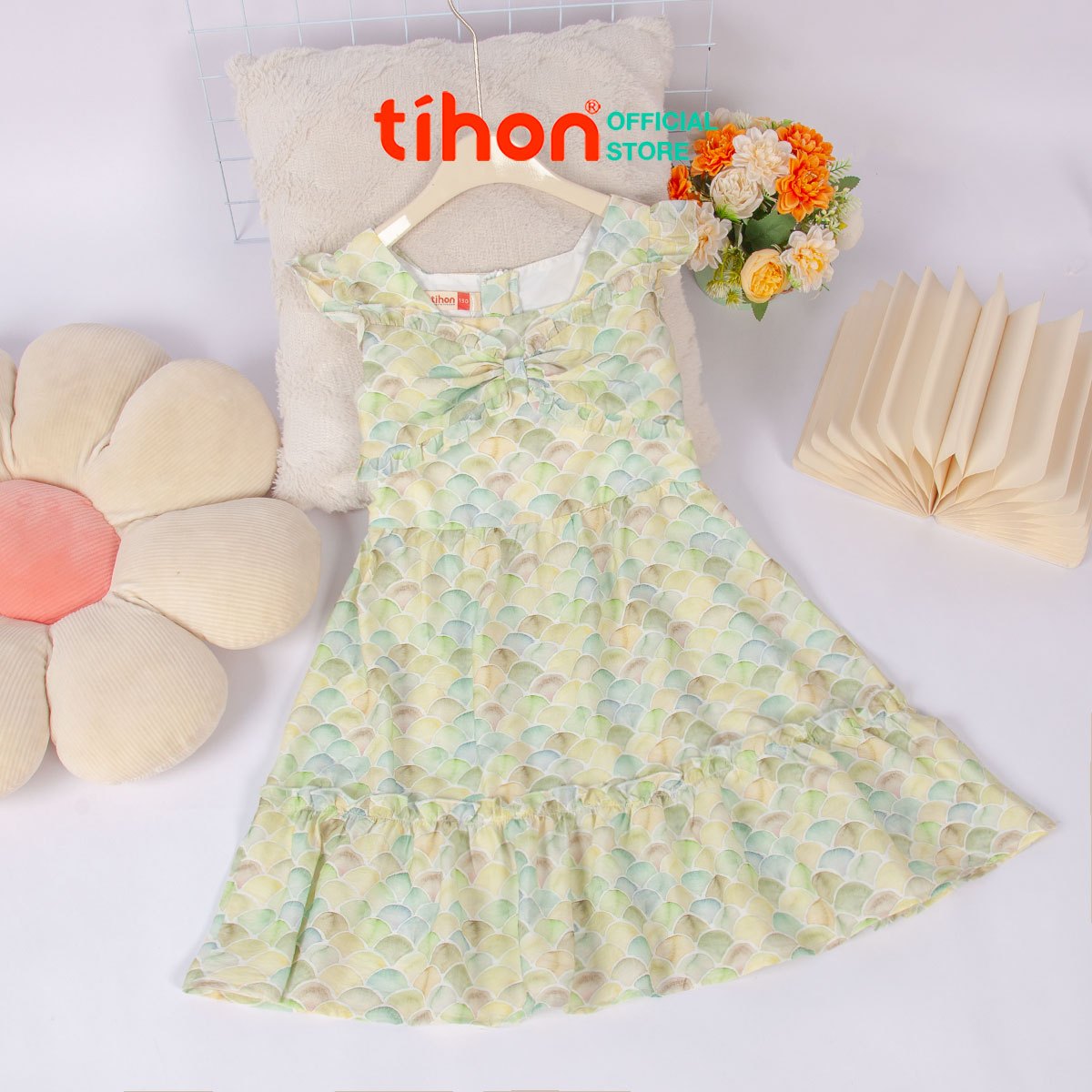 Váy BG thô họa tiết nơ trước ngực 906